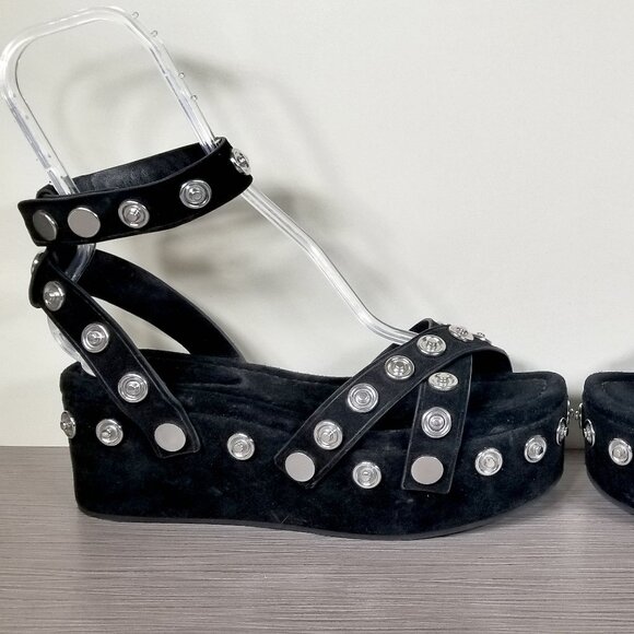 Alexander Wang Sandrah Studded Platform Sandal Black Suede Womens Size 10.5/40.5 - Picture 7 of 12